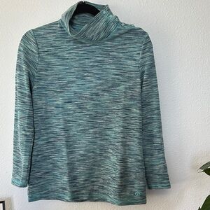 T by Talbots Petite Medium Teal Mock Neck Button Shoulder Waffle Knit Top